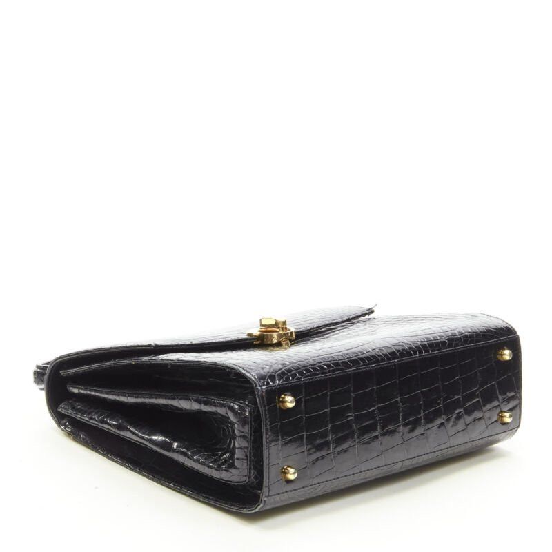 KWANPEN KWANPEN black polished leather gold turnlock crossbody flap satchel bag Size ONE SIZE - 6 Thumbnail
