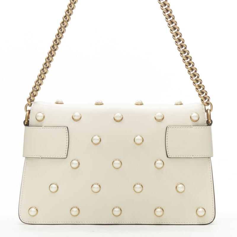 Gucci GUCCI Queen Margaret Embellished Bee pearl stud white flap crossbody bag Size ONE SIZE - 5 Thumbnail