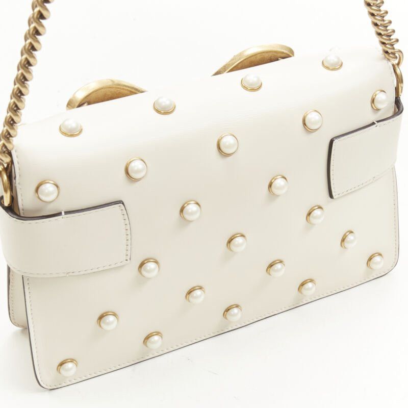 Gucci GUCCI Queen Margaret Embellished Bee pearl stud white flap crossbody bag Size ONE SIZE - 9 Thumbnail