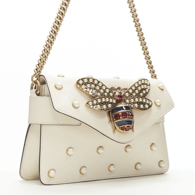 Gucci GUCCI Queen Margaret Embellished Bee pearl stud white flap crossbody bag Size ONE SIZE - 3 Thumbnail