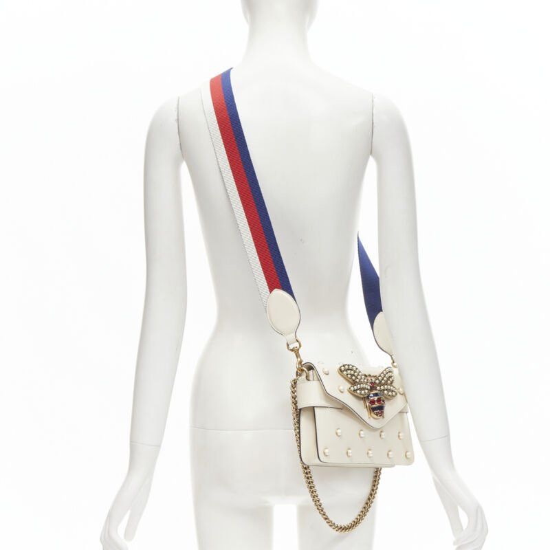 Gucci GUCCI Queen Margaret Embellished Bee pearl stud white flap crossbody bag Size ONE SIZE - 2 Thumbnail