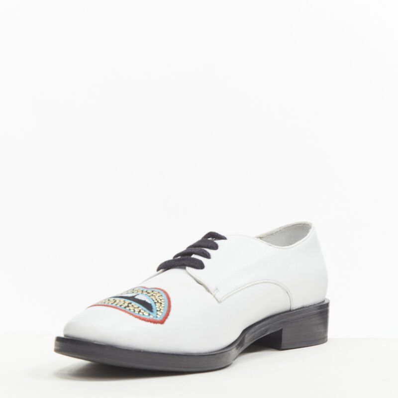 Markus Lupfer MARKUS LUPFER Signature studded embroidered lips white leather brogue EU36 Size US 6 / IT 36 - 6 Thumbnail