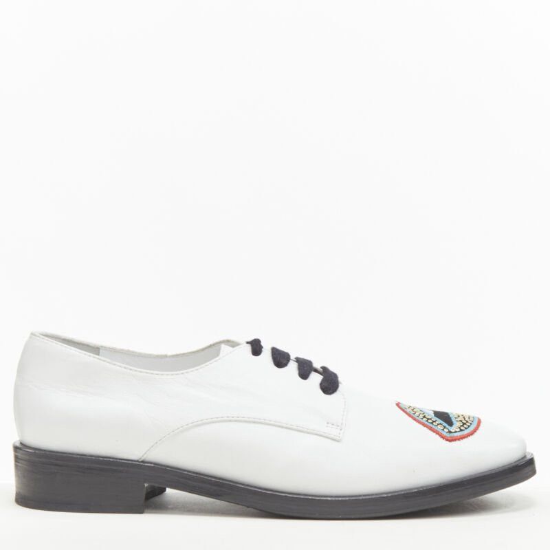 Markus Lupfer MARKUS LUPFER Signature studded embroidered lips white leather brogue EU36 Size US 6 / IT 36 - 3 Thumbnail