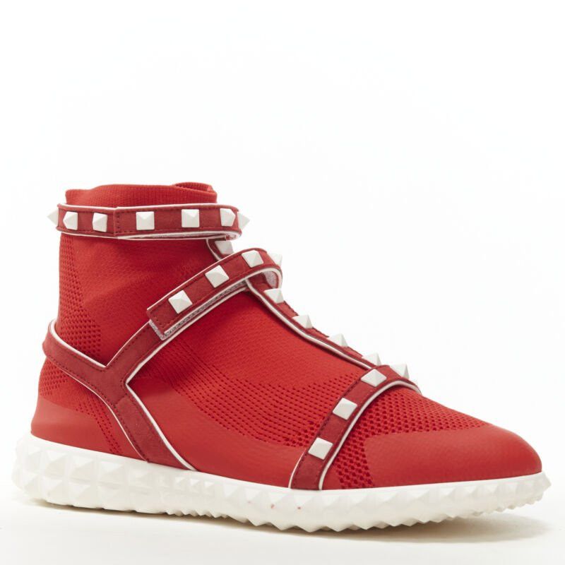 Valentino VALENTINO Free Rockstud Bodytech red sock knit white stud high top sneaker EU36 Size US 6 / IT 36 - 2 Thumbnail