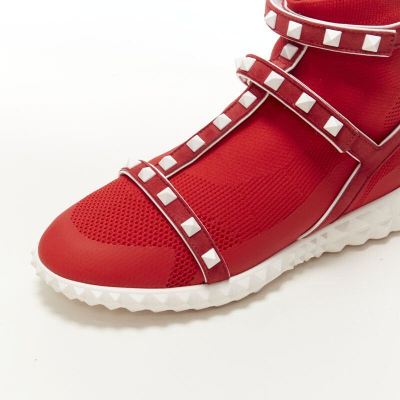 Valentino VALENTINO Free Rockstud Bodytech red sock knit white stud high top sneaker EU36 Size US 6 / IT 36 - 7 Thumbnail