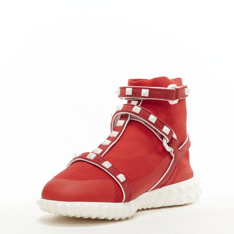 Valentino VALENTINO Free Rockstud Bodytech red sock knit white stud high top sneaker EU36 Size US 6 / IT 36 - 4 Thumbnail