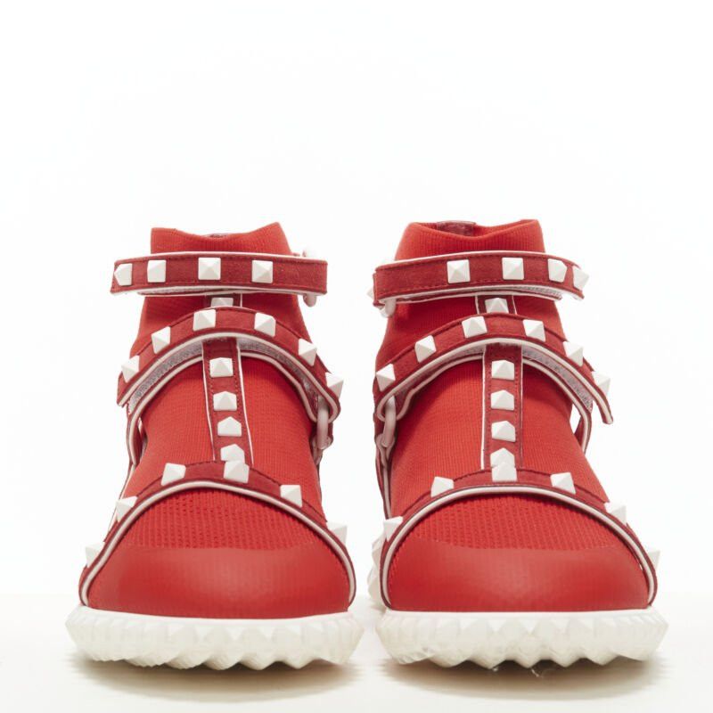 Valentino VALENTINO Free Rockstud Bodytech red sock knit white stud high top sneaker EU36 Size US 6 / IT 36 - 3 Thumbnail