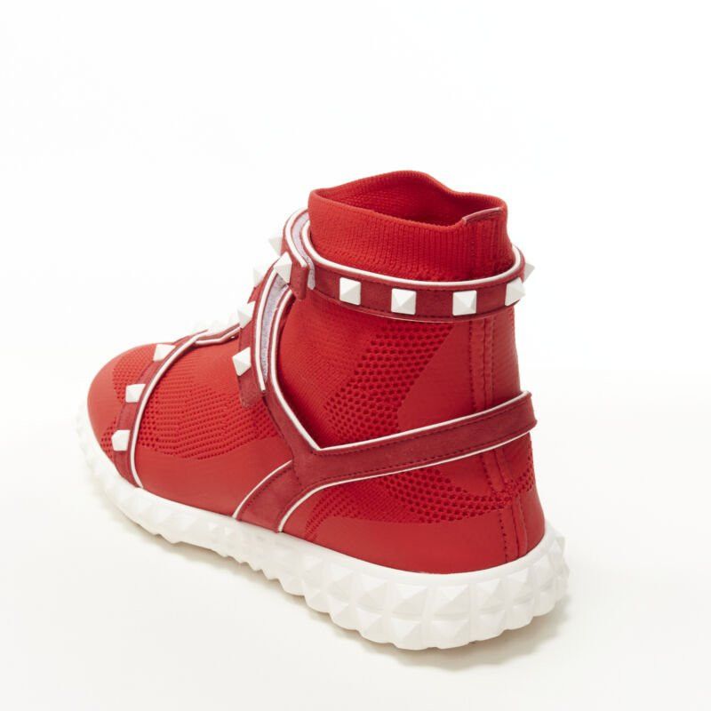 Valentino VALENTINO Free Rockstud Bodytech red sock knit white stud high top sneaker EU36 Size US 6 / IT 36 - 8 Thumbnail