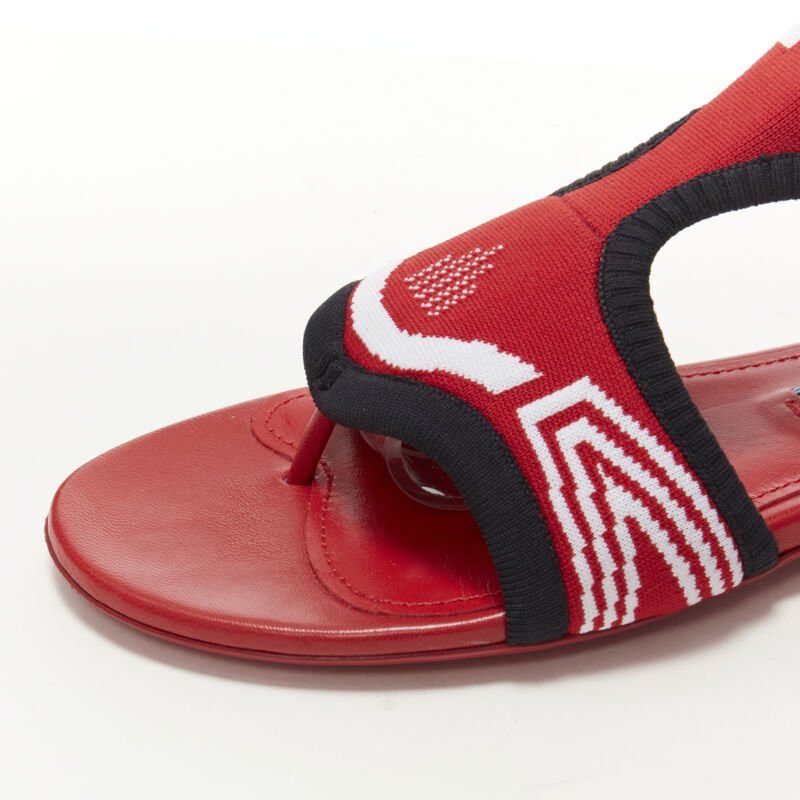 Prada PRADA red black white stretch sock knit thong flat sandals EU35.5 Size US 5.5 / IT 35.5 - 7 Thumbnail