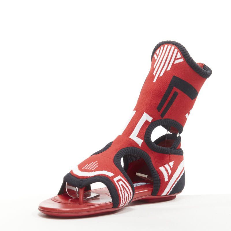 Prada PRADA red black white stretch sock knit thong flat sandals EU35.5 Size US 5.5 / IT 35.5 - 4 Thumbnail