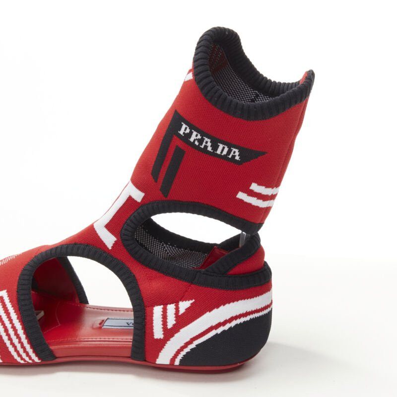 Prada PRADA red black white stretch sock knit thong flat sandals EU35.5 Size US 5.5 / IT 35.5 - 8 Thumbnail