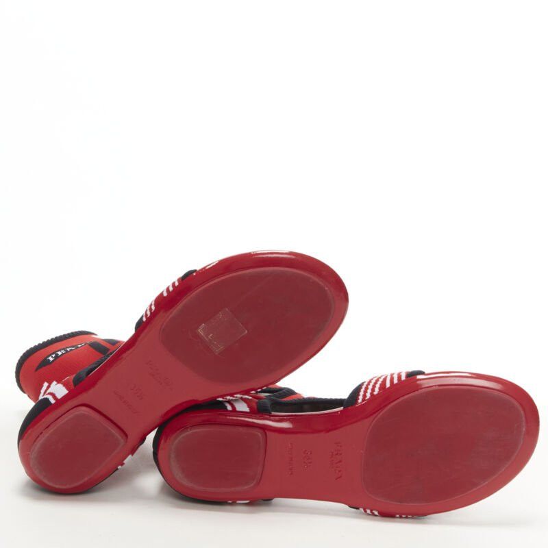 Prada PRADA red black white stretch sock knit thong flat sandals EU35.5 Size US 5.5 / IT 35.5 - 11 Thumbnail