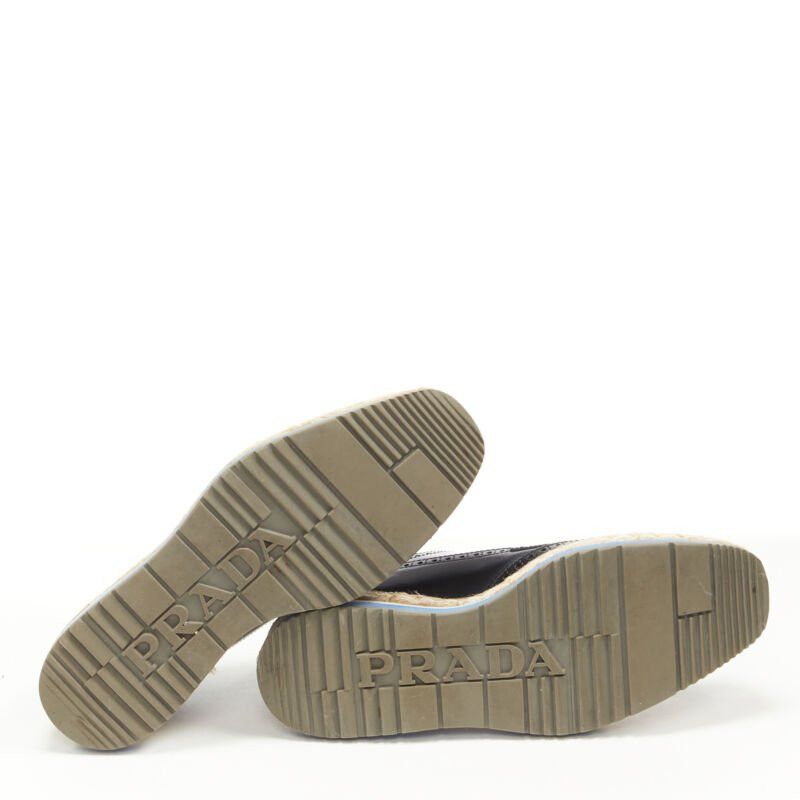 Prada PRADA black perforated leather jute espadrille platform brogue EU36.5 Size US 6.5 / IT 36.5 - 11 Thumbnail