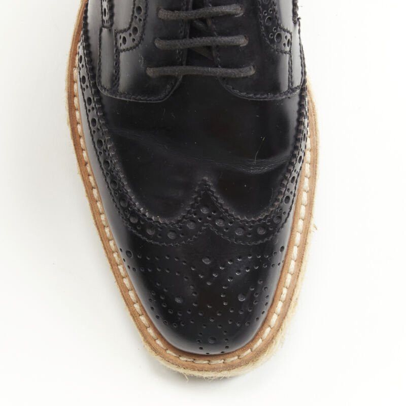 Prada PRADA black perforated leather jute espadrille platform brogue EU36.5 Size US 6.5 / IT 36.5 - 6 Thumbnail