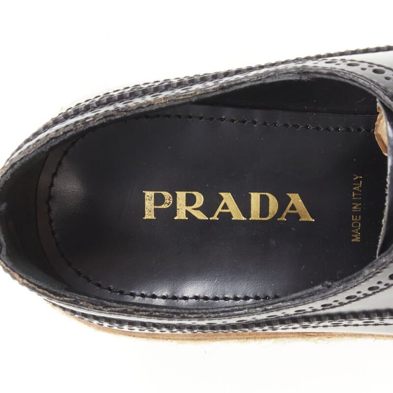 Prada PRADA black perforated leather jute espadrille platform brogue EU36.5 Size US 6.5 / IT 36.5 - 9 Thumbnail