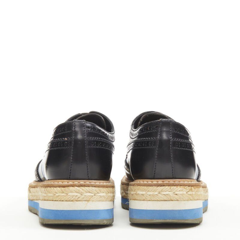 Prada PRADA black perforated leather jute espadrille platform brogue EU36.5 Size US 6.5 / IT 36.5 - 5 Thumbnail