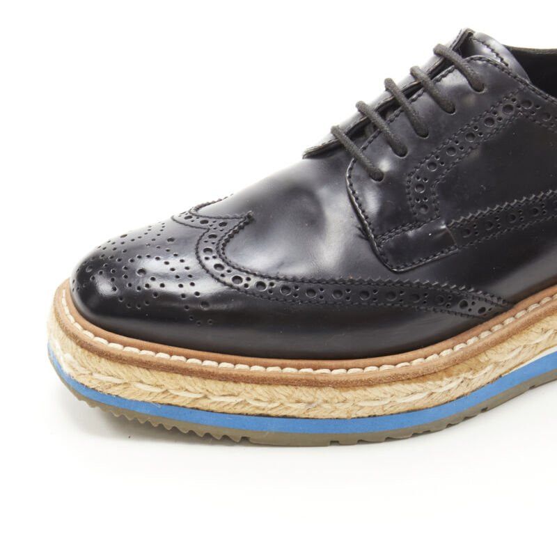 Prada PRADA black perforated leather jute espadrille platform brogue EU36.5 Size US 6.5 / IT 36.5 - 7 Thumbnail