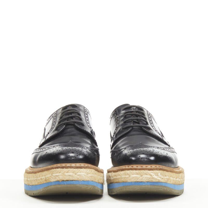 Prada PRADA black perforated leather jute espadrille platform brogue EU36.5 Size US 6.5 / IT 36.5 - 3 Thumbnail