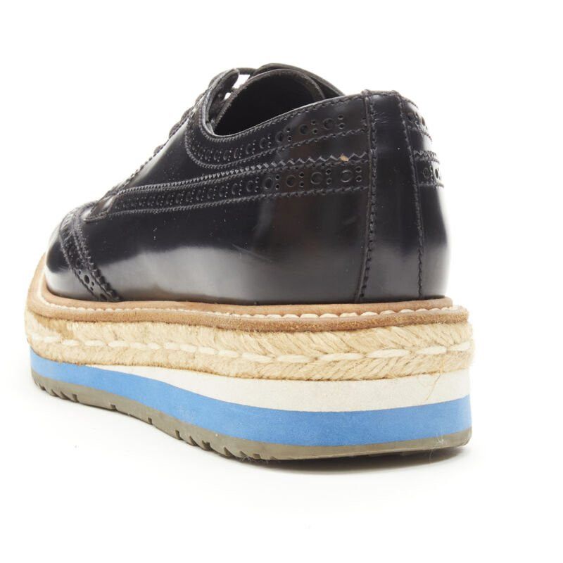 Prada PRADA black perforated leather jute espadrille platform brogue EU36.5 Size US 6.5 / IT 36.5 - 8 Thumbnail