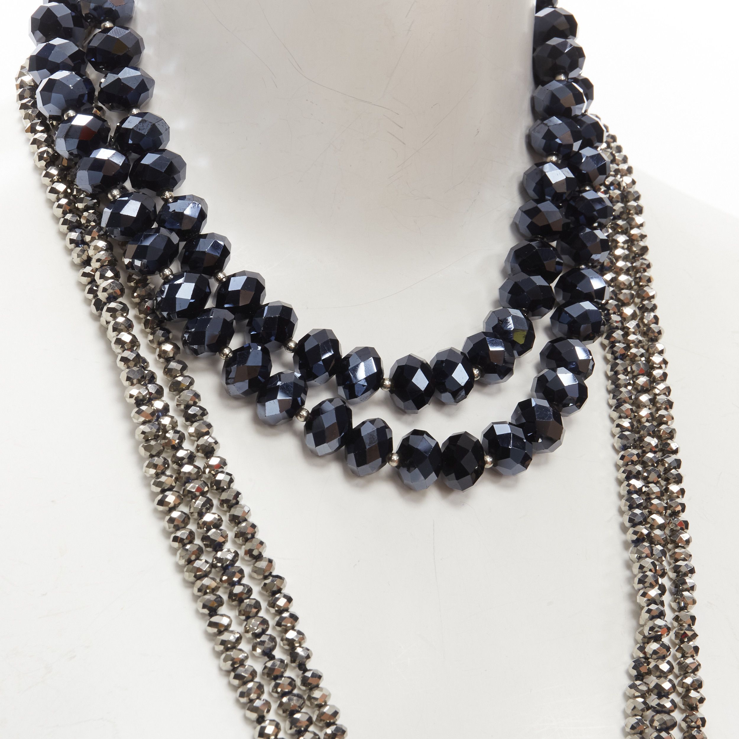 Kenneth Jay Lane KENNETH JAY LANE silver geometric beads blue big beads double necklace set Size ONE SIZE - 2 Thumbnail