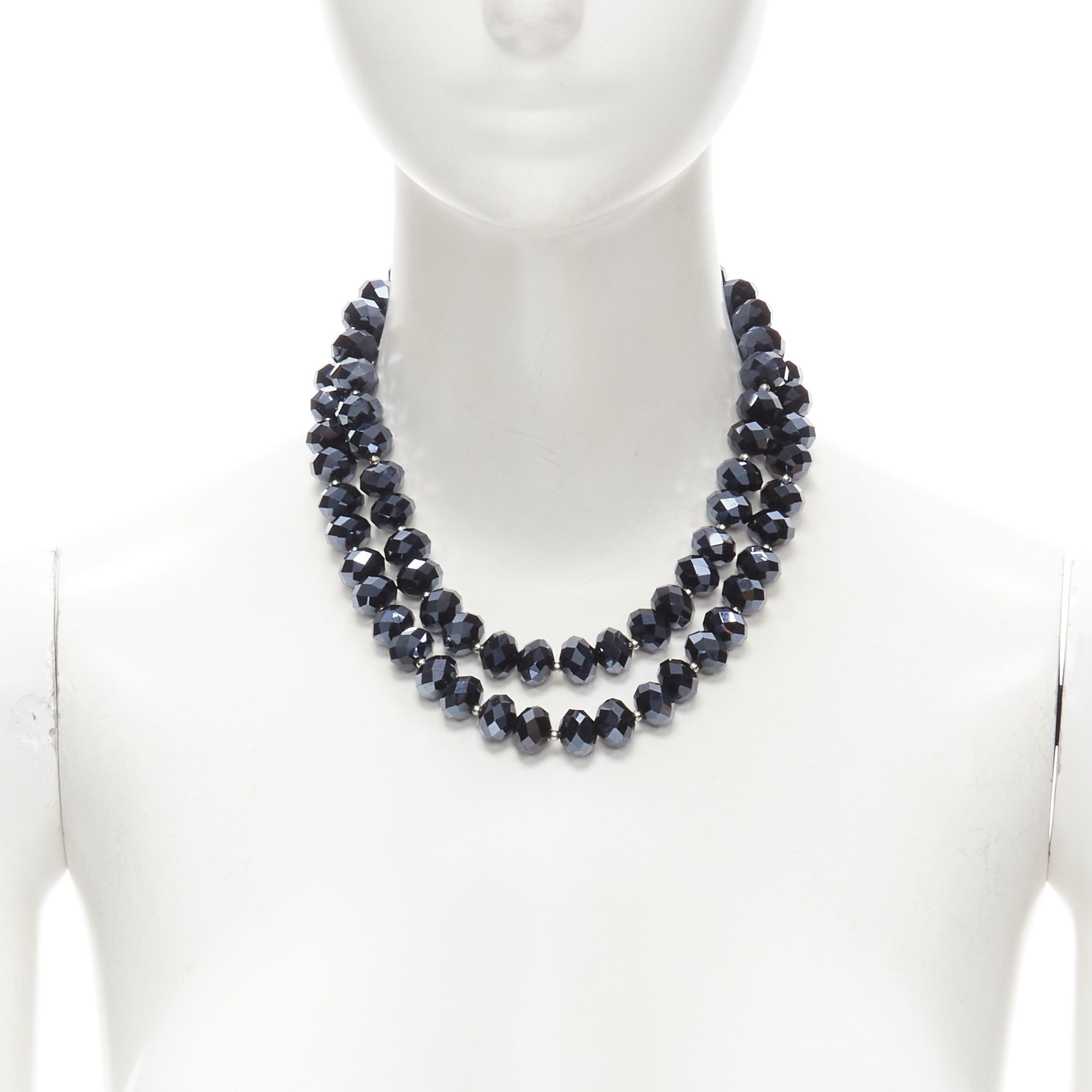 Kenneth Jay Lane KENNETH JAY LANE silver geometric beads blue big beads double necklace set Size ONE SIZE - 4 Thumbnail