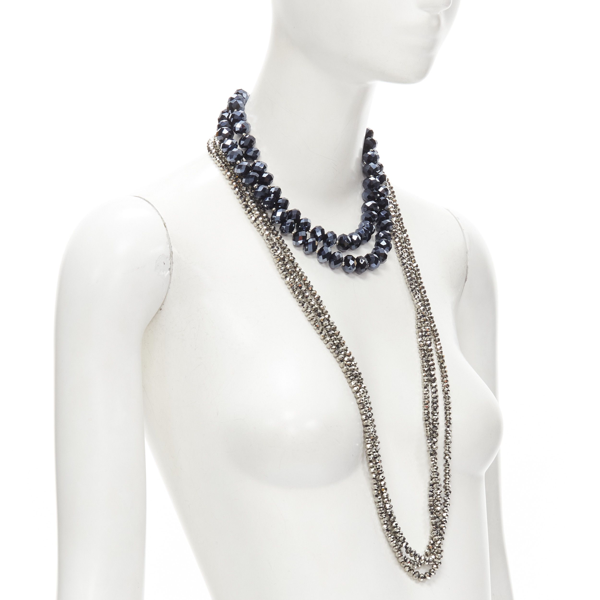 Kenneth Jay Lane KENNETH JAY LANE silver geometric beads blue big beads double necklace set Size ONE SIZE - 5 Thumbnail