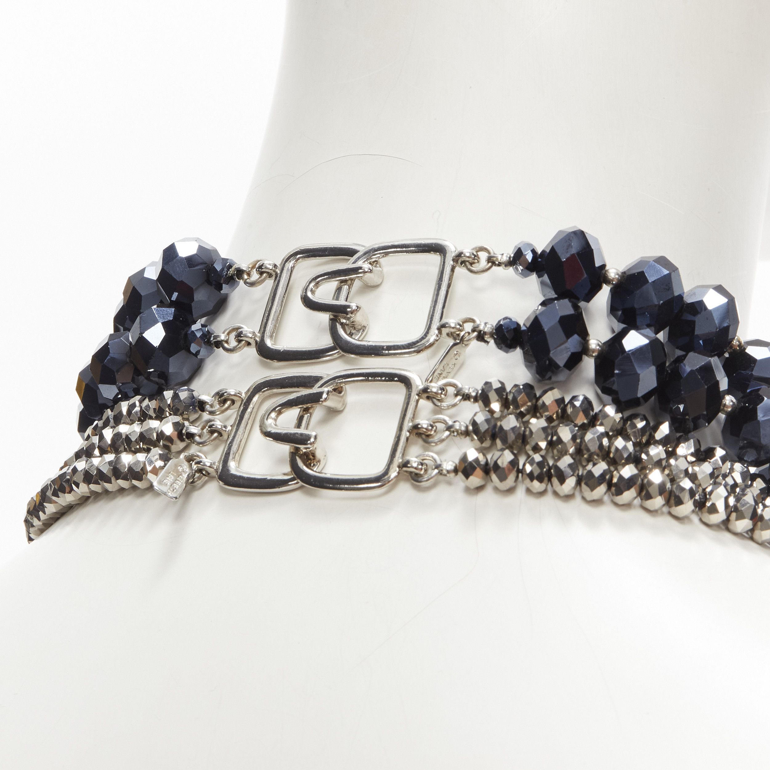 Kenneth Jay Lane KENNETH JAY LANE silver geometric beads blue big beads double necklace set Size ONE SIZE - 9 Thumbnail