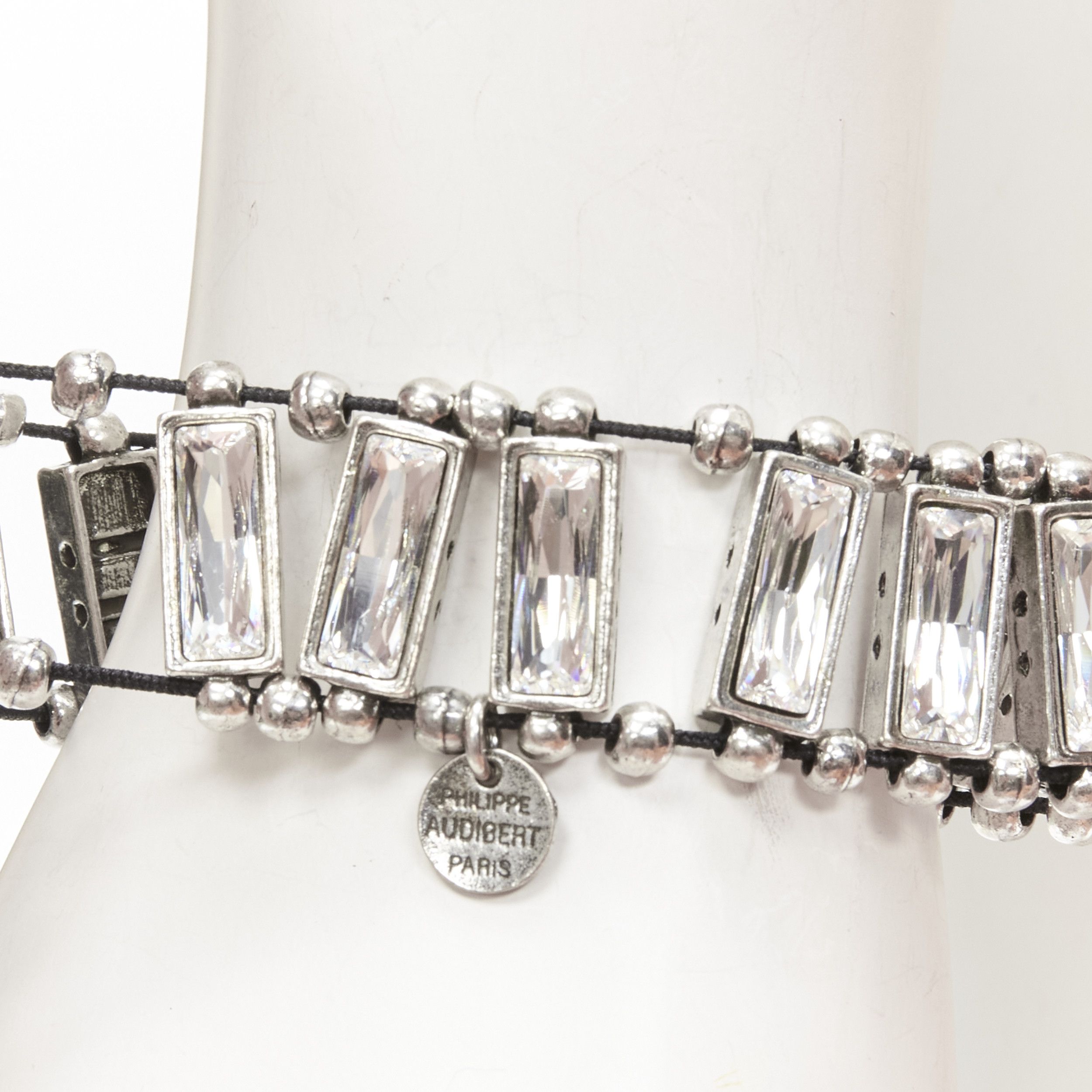 Other PHILLIPE AUDIBERT antique silver bead baguette crystal elastic bracelet Size ONE SIZE - 3 Thumbnail