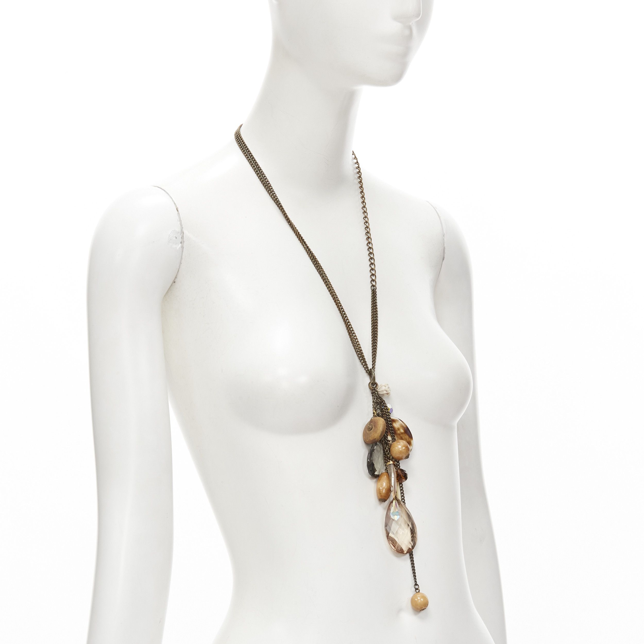 Other MIMCO brown acrylic wood giant crystal charm copper chain necklace Size ONE SIZE - 3 Thumbnail