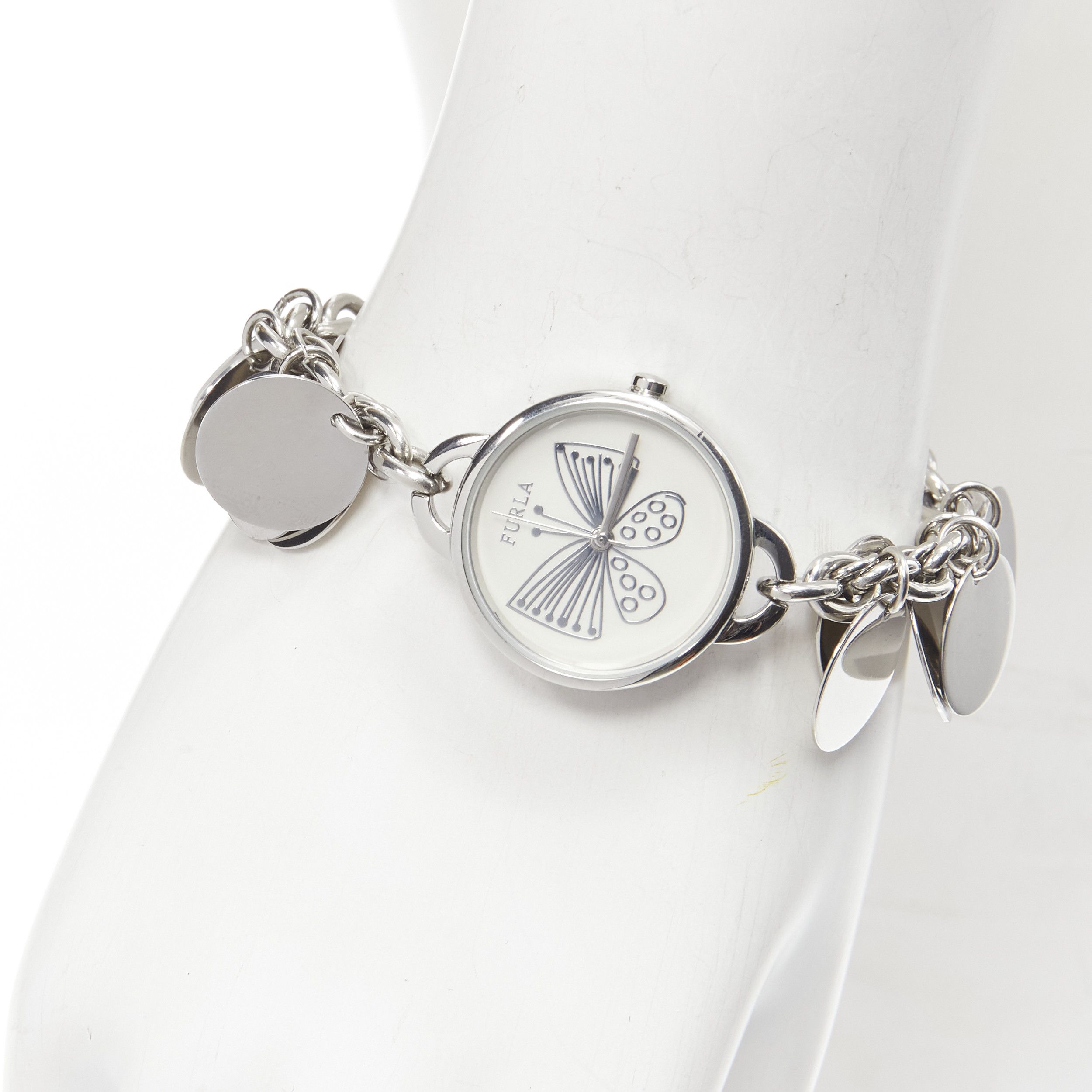 Furla FURLA scribble butterfly logo silver disc chain watch bracelet Size ONE SIZE - 2 Thumbnail