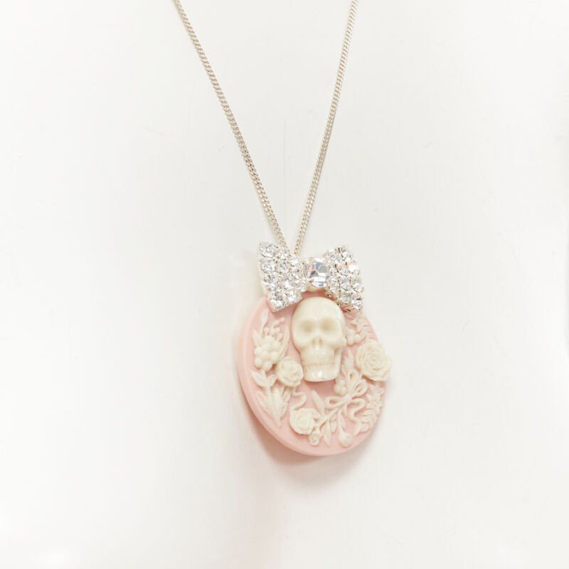 Other LE BIJOUX DE SOPHIE pink Barocco skull crystal bow pendant silver necklace Size ONE SIZE - 2 Thumbnail