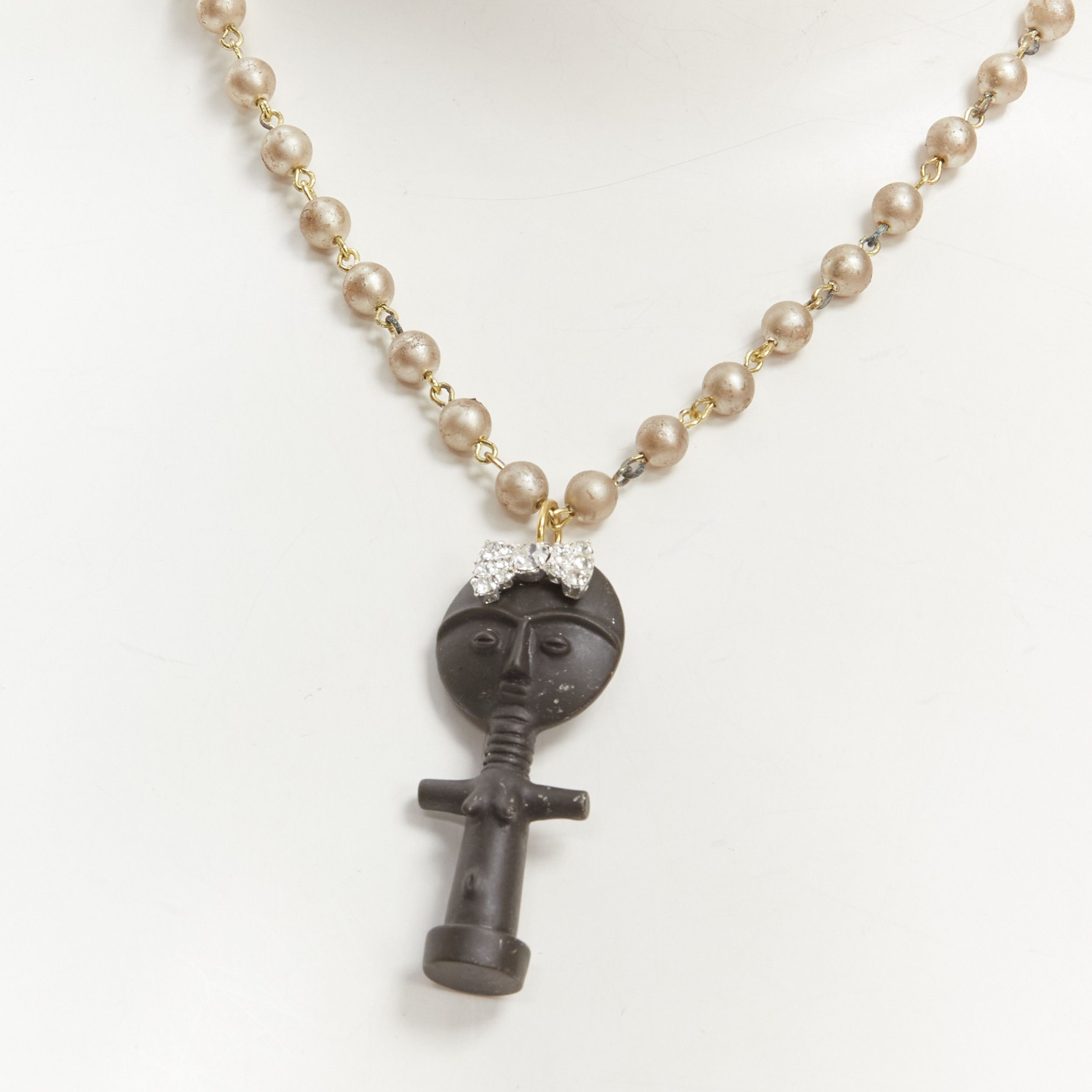 Other LE BIJOUX DE SOPHIE black crystal aboriginal statue pearl chain necklace Size ONE SIZE - 8 Thumbnail