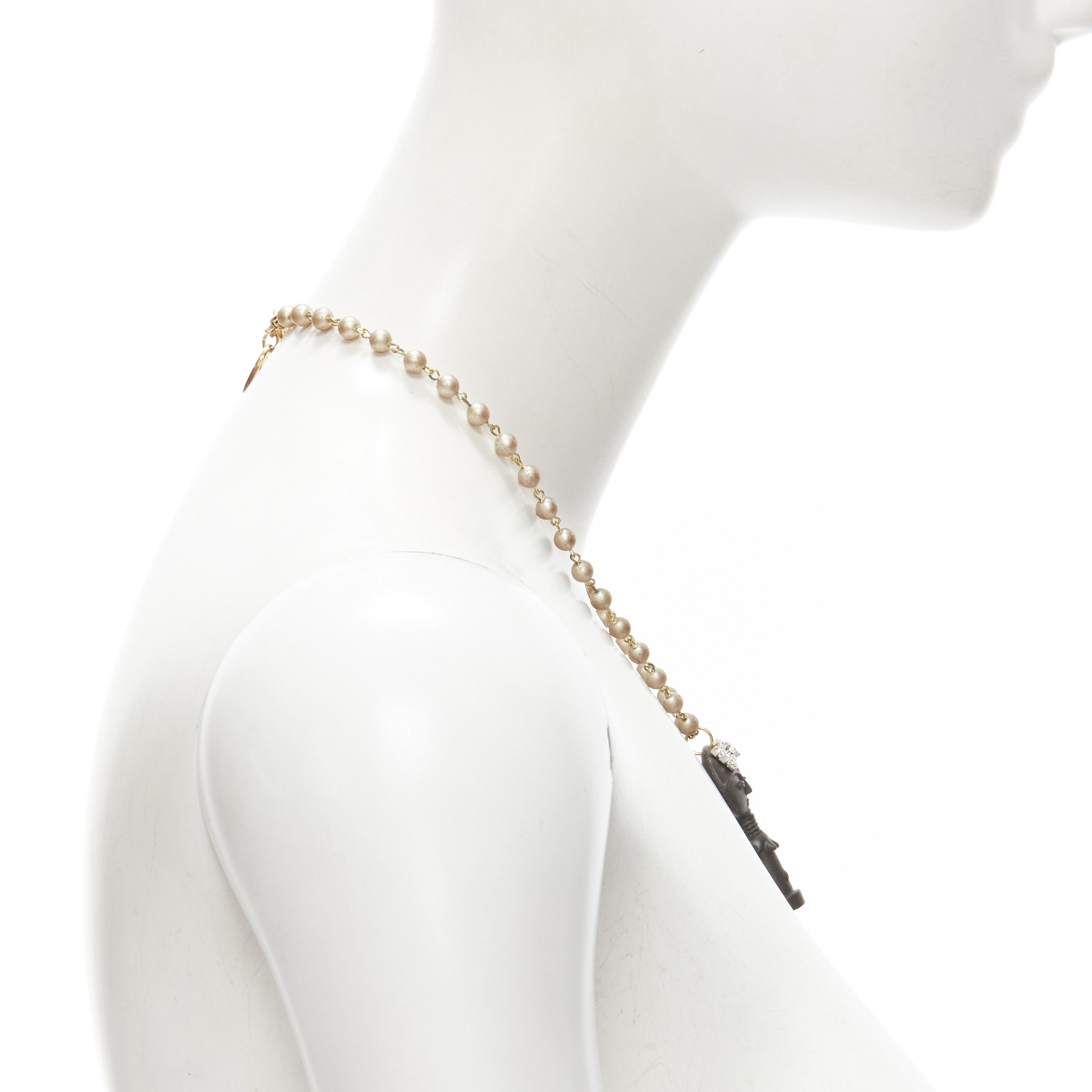 Other LE BIJOUX DE SOPHIE black crystal aboriginal statue pearl chain necklace Size ONE SIZE - 3 Thumbnail