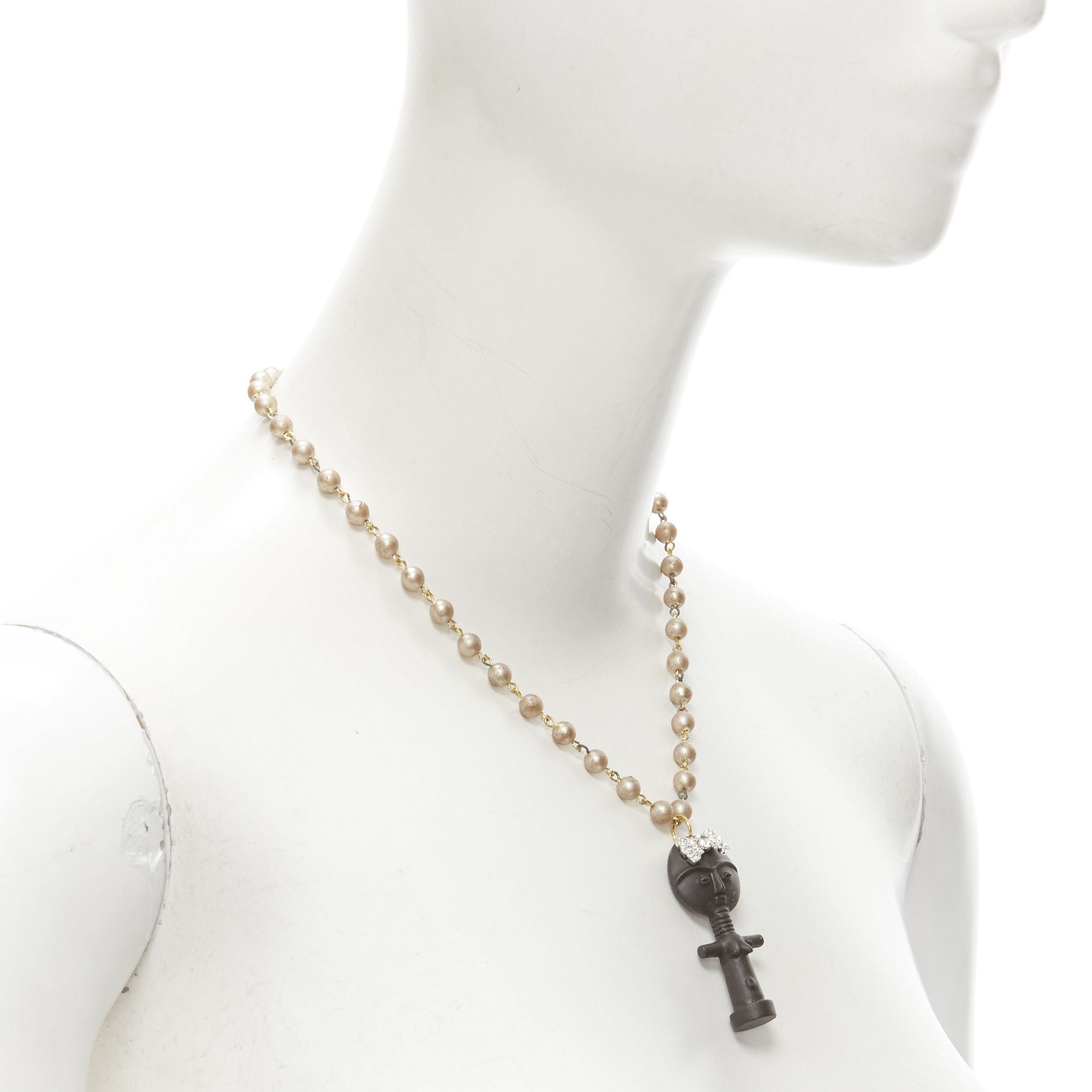 Other LE BIJOUX DE SOPHIE black crystal aboriginal statue pearl chain necklace Size ONE SIZE - 2 Thumbnail