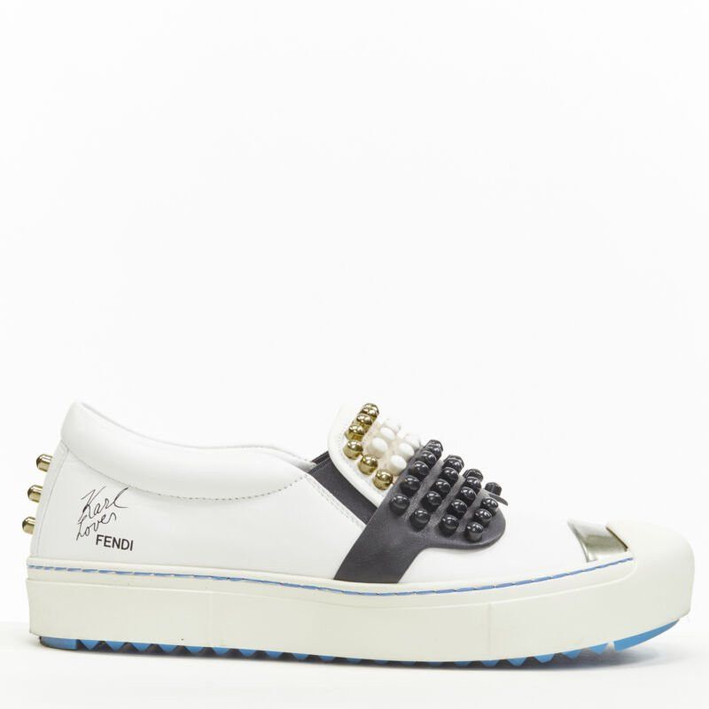 Fendi FENDI Karl Loves studded Karlito white leather skate sneakers EU36.5 Size US 6.5 / IT 36.5 - 2 Thumbnail