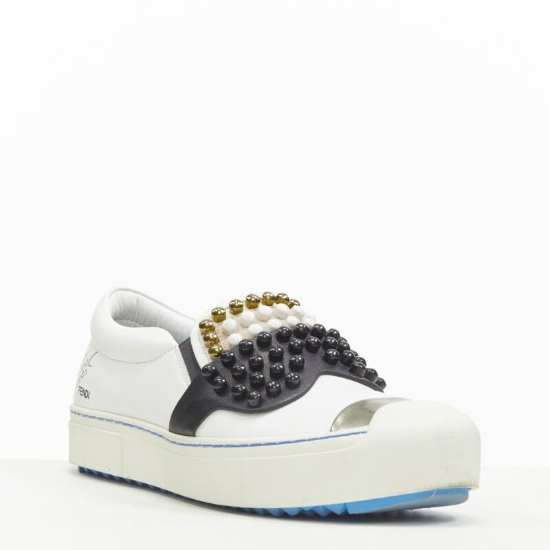 Fendi FENDI Karl Loves studded Karlito white leather skate sneakers EU36.5 Size US 6.5 / IT 36.5 - 3 Thumbnail