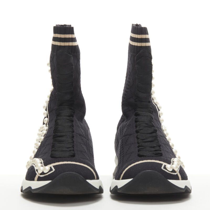 Fendi FENDI Rockoko black pearl embellished black sock knit high top sneaker EU36 Size US 6 / IT 36 - 3 Thumbnail
