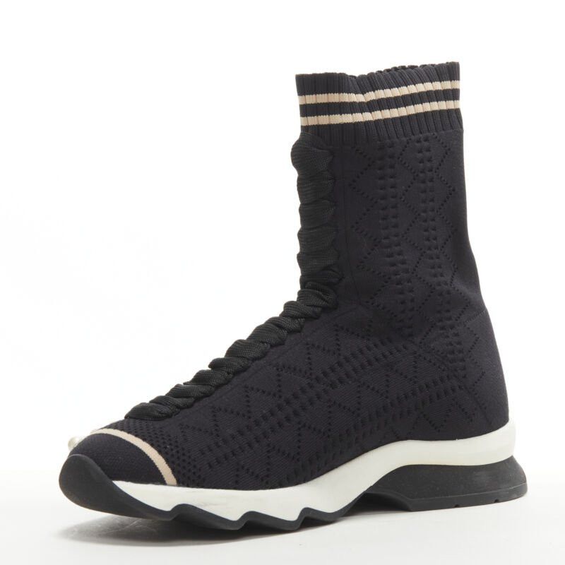 Fendi FENDI Rockoko black pearl embellished black sock knit high top sneaker EU36 Size US 6 / IT 36 - 4 Thumbnail