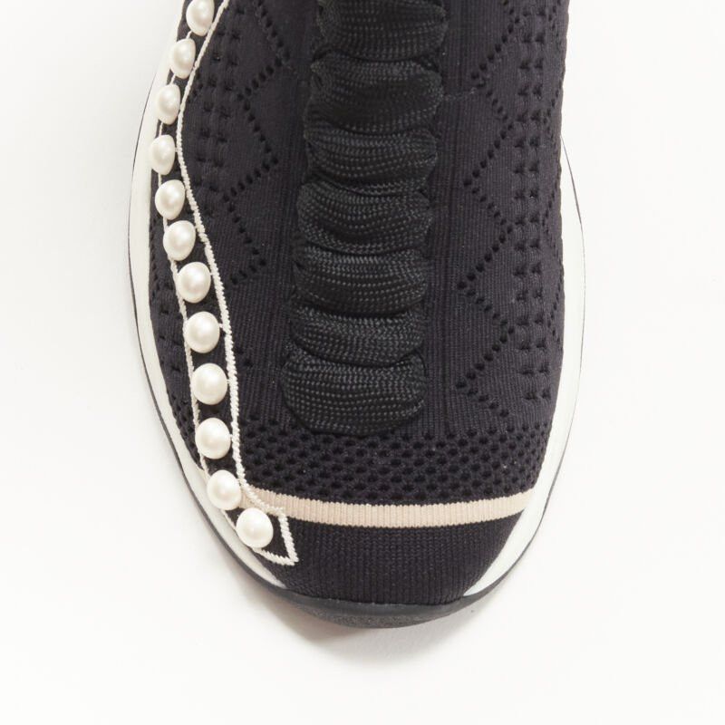 Fendi FENDI Rockoko black pearl embellished black sock knit high top sneaker EU36 Size US 6 / IT 36 - 6 Thumbnail