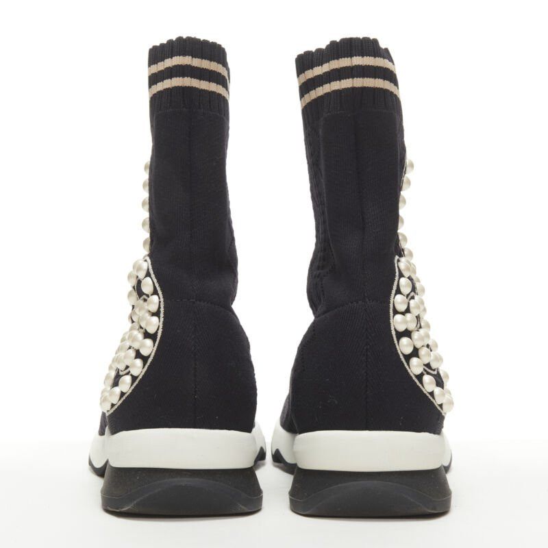 Fendi FENDI Rockoko black pearl embellished black sock knit high top sneaker EU36 Size US 6 / IT 36 - 5 Thumbnail