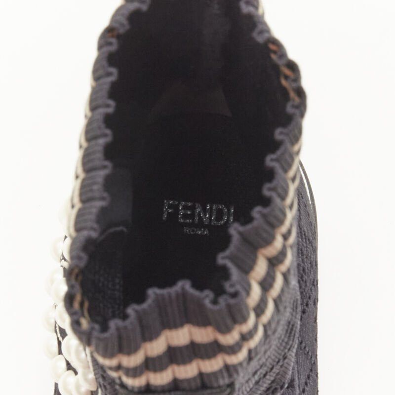 Fendi FENDI Rockoko black pearl embellished black sock knit high top sneaker EU36 Size US 6 / IT 36 - 9 Thumbnail