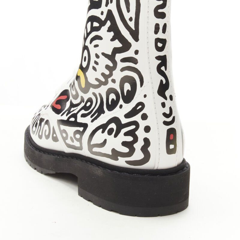 Fendi rare FENDI MR DOODLE white logo graffiti print laced combat ankle boot EU36 Size US 6 / IT 36 - 8 Thumbnail