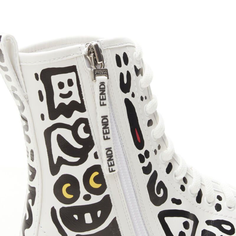 Fendi rare FENDI MR DOODLE white logo graffiti print laced combat ankle boot EU36 Size US 6 / IT 36 - 9 Thumbnail