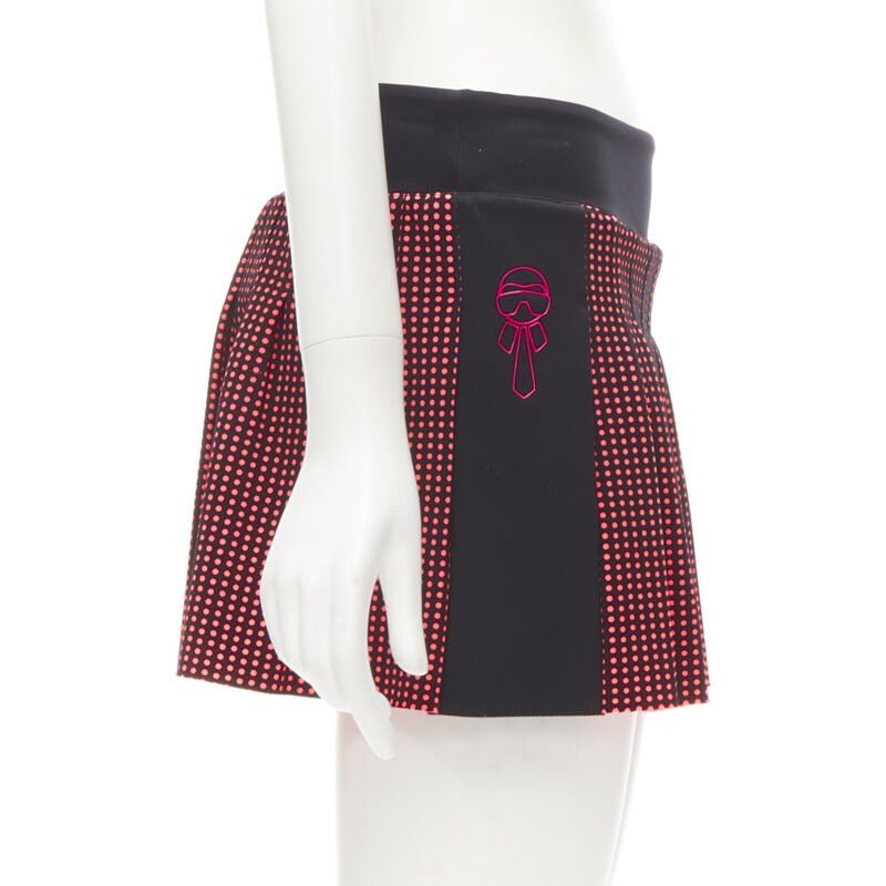 Fendi FENDI Activewear Karl Love black pink polka dot lined pleated skirt S Size 26" / US 2 / IT 38 - 4 Thumbnail