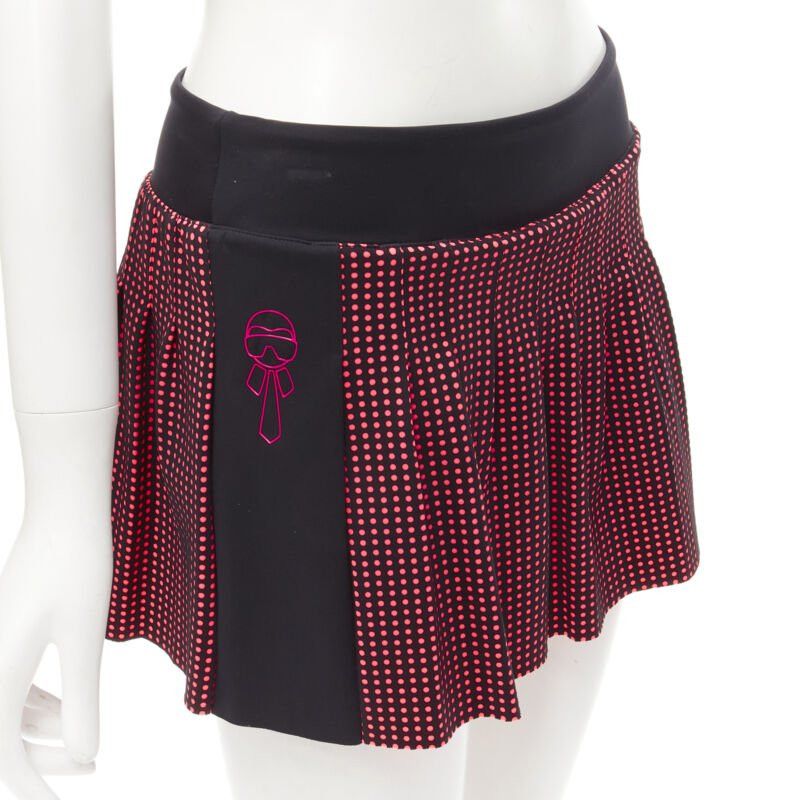 Fendi FENDI Activewear Karl Love black pink polka dot lined pleated skirt S Size 26" / US 2 / IT 38 - 2 Thumbnail
