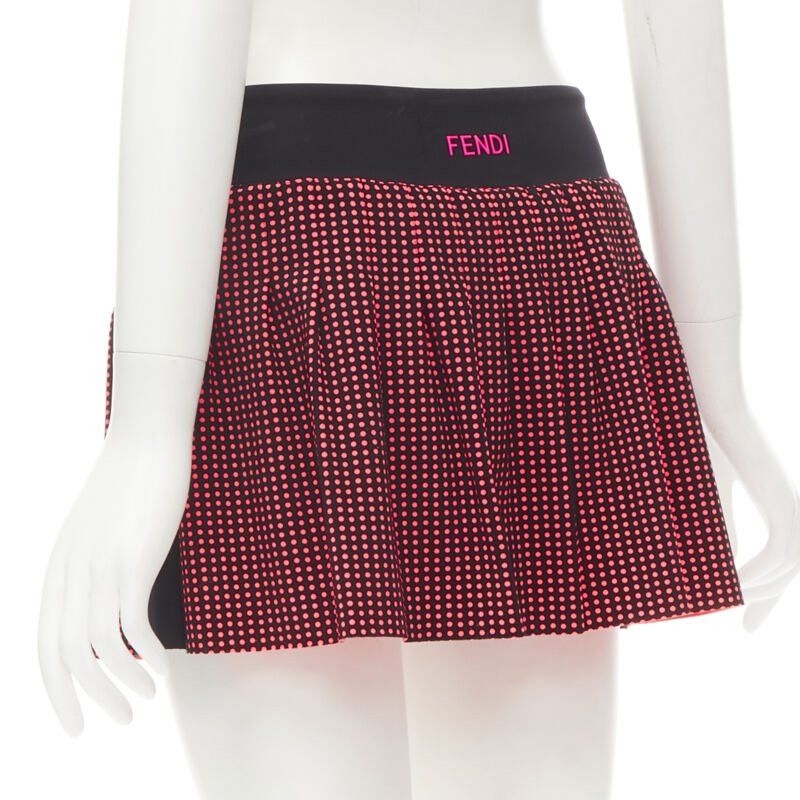 Fendi FENDI Activewear Karl Love black pink polka dot lined pleated skirt S Size 26" / US 2 / IT 38 - 6 Thumbnail