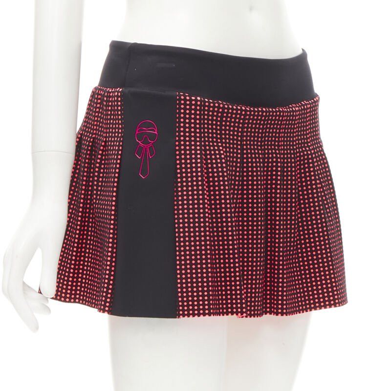Fendi FENDI Activewear Karl Love black pink polka dot lined pleated skirt S Size 26" / US 2 / IT 38 - 3 Thumbnail