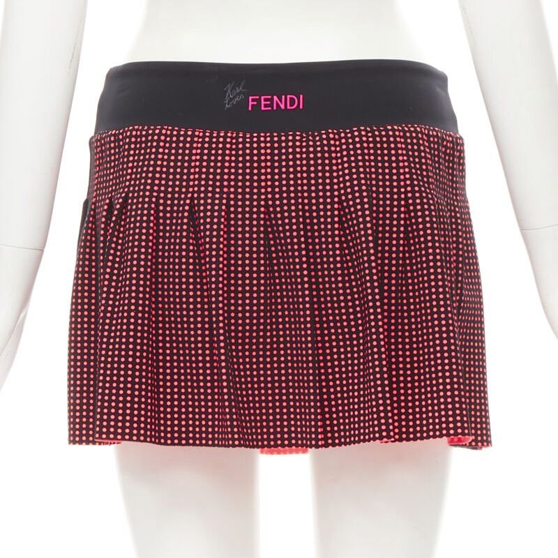 Fendi FENDI Activewear Karl Love black pink polka dot lined pleated skirt S Size 26" / US 2 / IT 38 - 5 Thumbnail