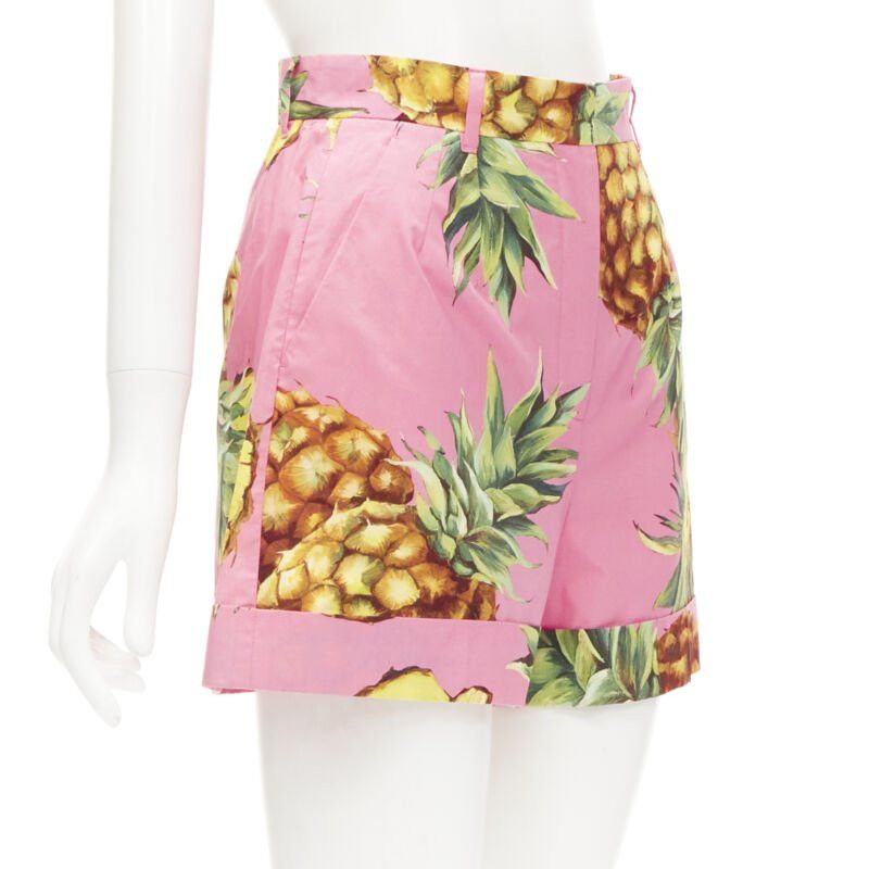 Dolce & Gabbana DOLCE GABBANA pink Pineapple print A-line high waisted shorts IT38 XS Size 26" / US 2 / IT 38 - 3 Thumbnail