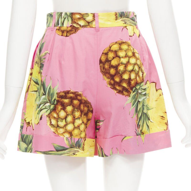 Dolce & Gabbana DOLCE GABBANA pink Pineapple print A-line high waisted shorts IT38 XS Size 26" / US 2 / IT 38 - 5 Thumbnail